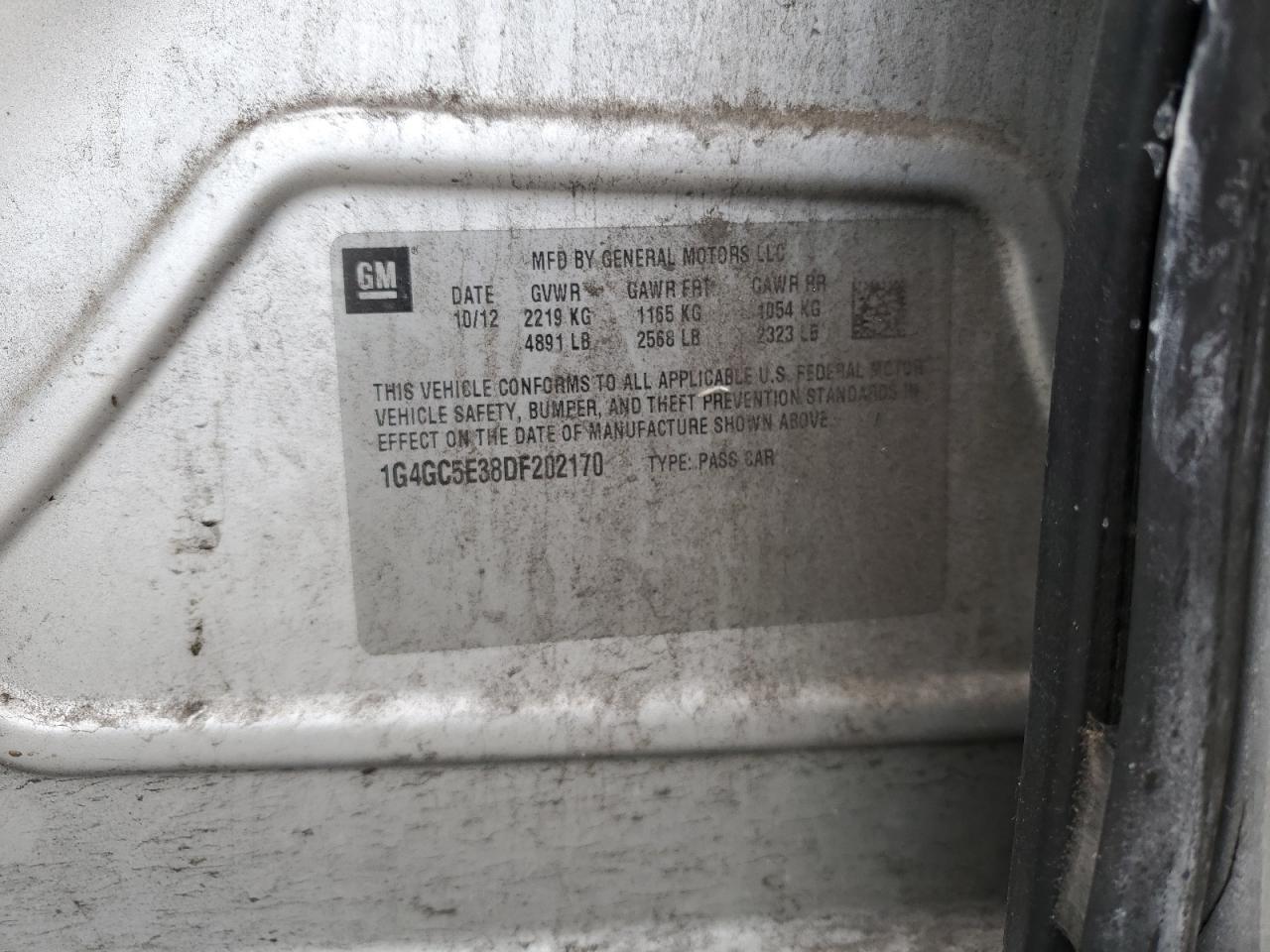 2013 Buick Lacrosse VIN: 1G4GC5E38DF202170 Lot: 65978925