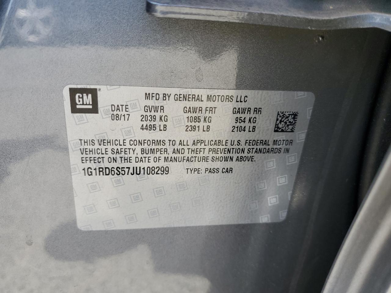 2018 Chevrolet Volt Premier VIN: 1G1RD6S57JU108299 Lot: 63631095