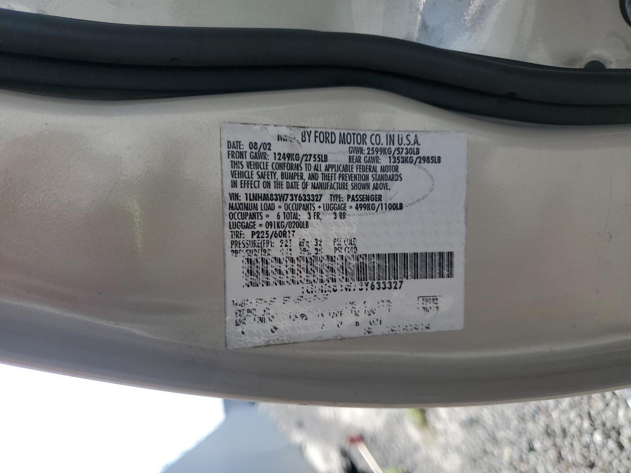 2003 Lincoln Town Car Cartier VIN: 1LNHM83W73Y633327 Lot: 65585305