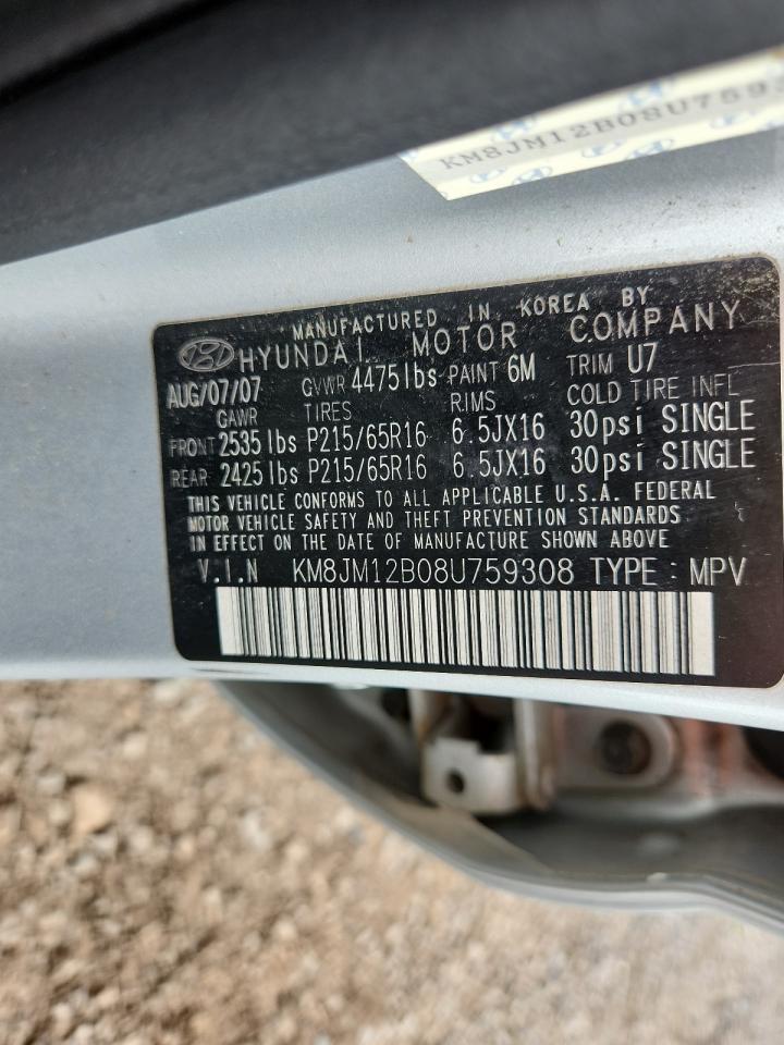 2008 Hyundai Tucson Gls VIN: KM8JM12B08U759308 Lot: 64551235