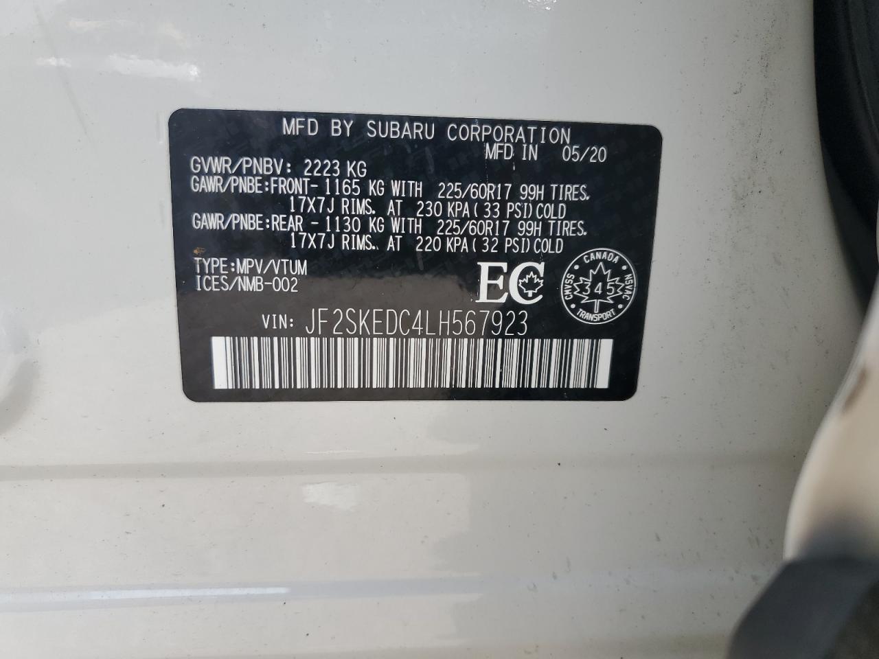 2020 Subaru Forester Premium VIN: JF2SKEDC4LH567923 Lot: 64427015