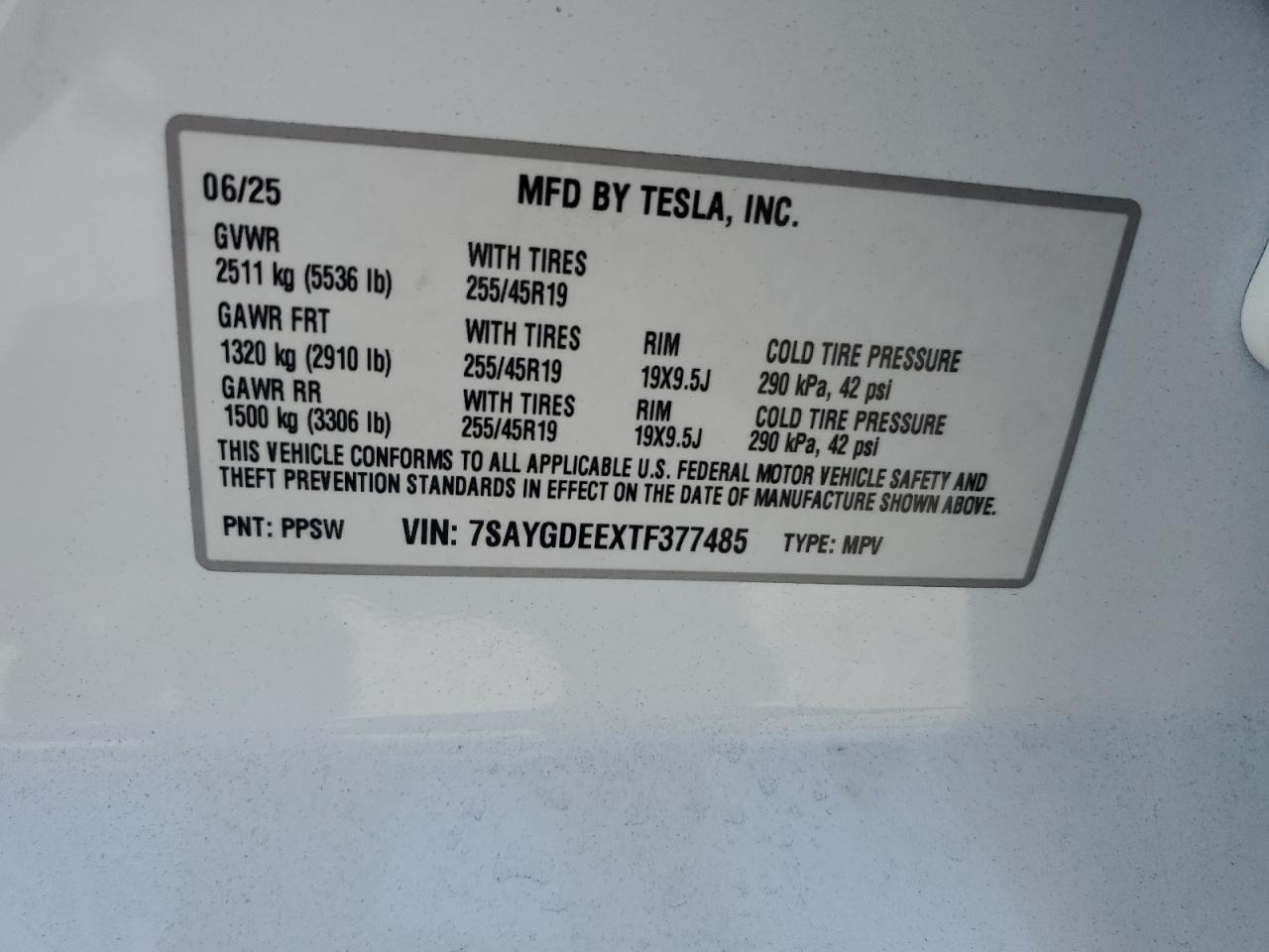 2026 Tesla Model Y VIN: 7SAYGDEEXTF377485 Lot: 66678265