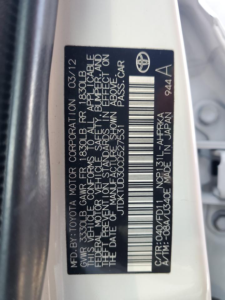 2012 Toyota Yaris VIN: JTDKTUD30CD527531 Lot: 65022015