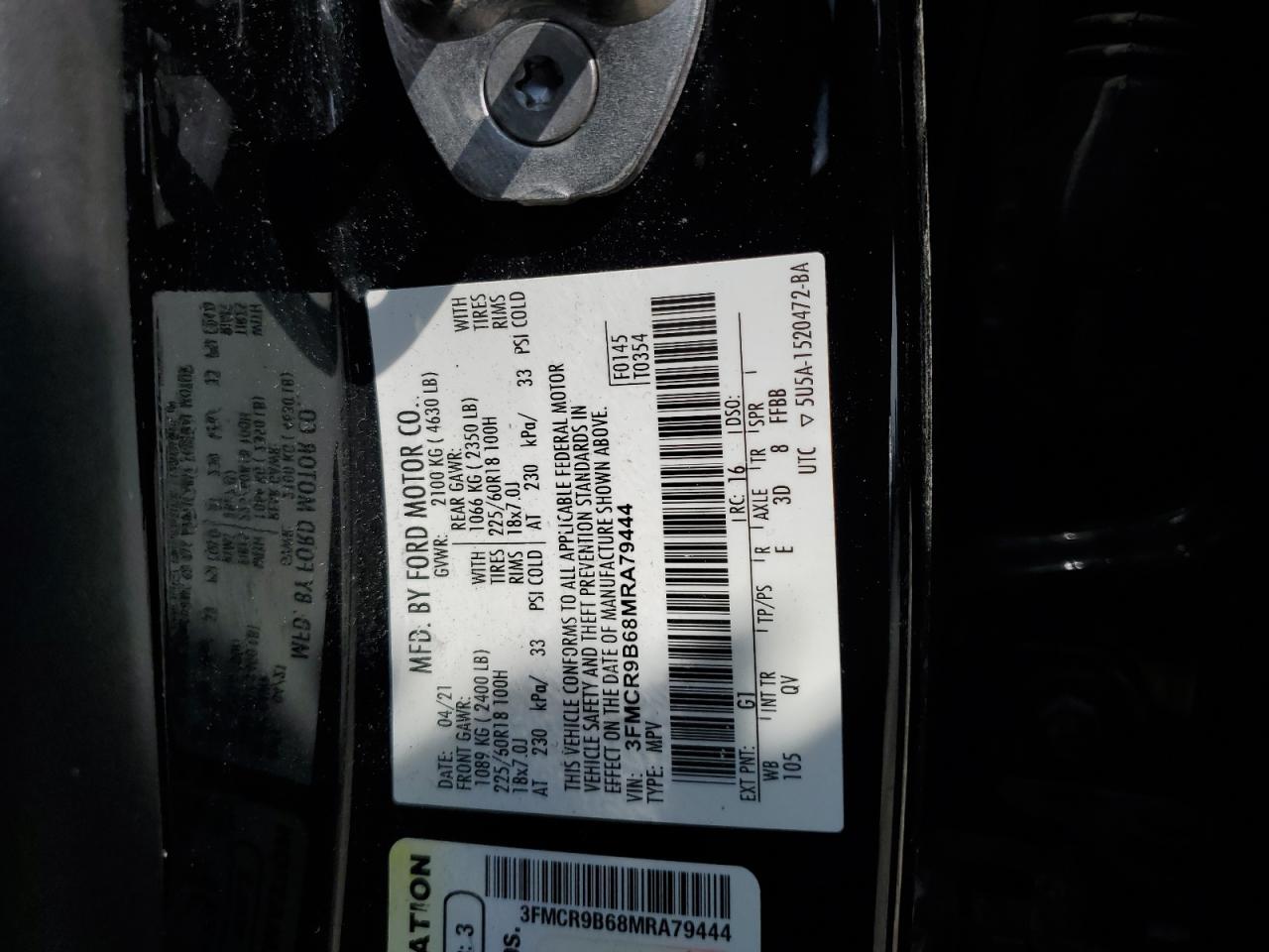 2021 Ford Bronco Sport Big Bend VIN: 3FMCR9B68MRA79444 Lot: 64486665