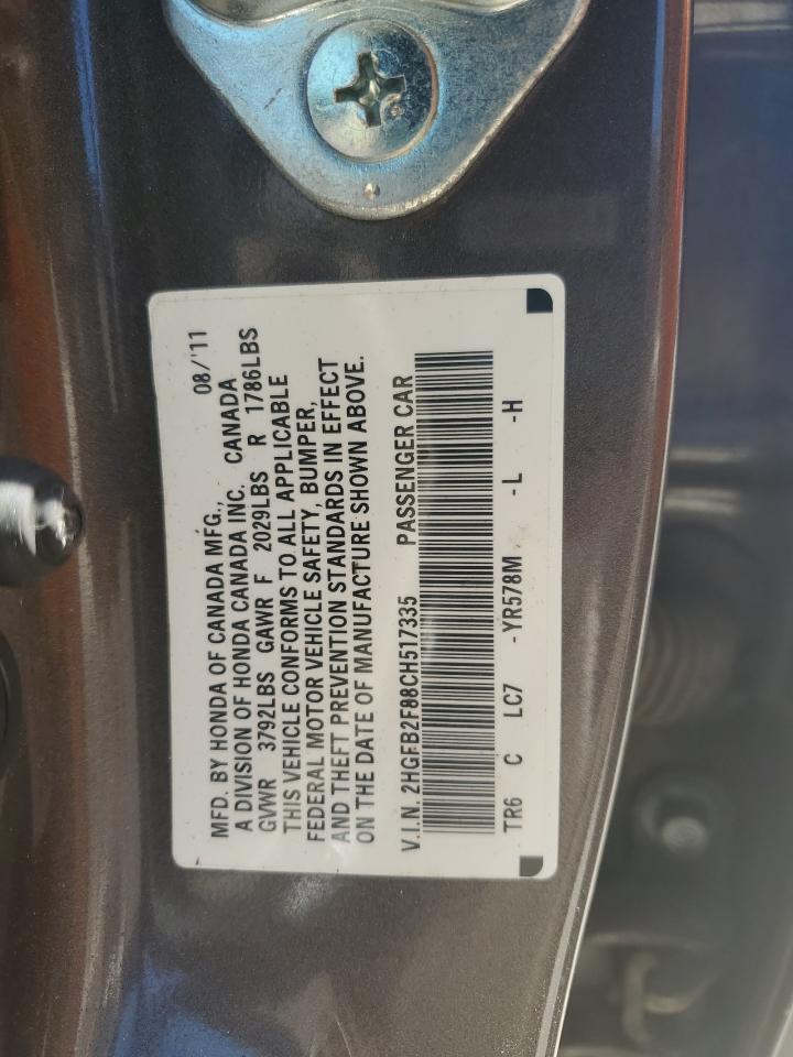 2012 Honda Civic Ex VIN: 2HGFB2F88CH517335 Lot: 64456755