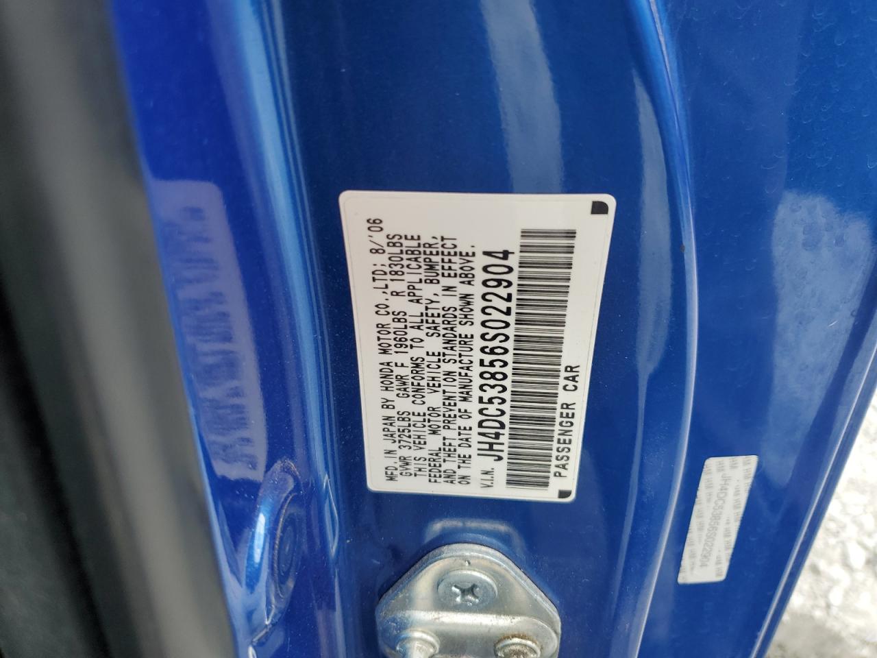 jh4dc53856s022904 JH4DC53856S022904 2006 Acura Rsx