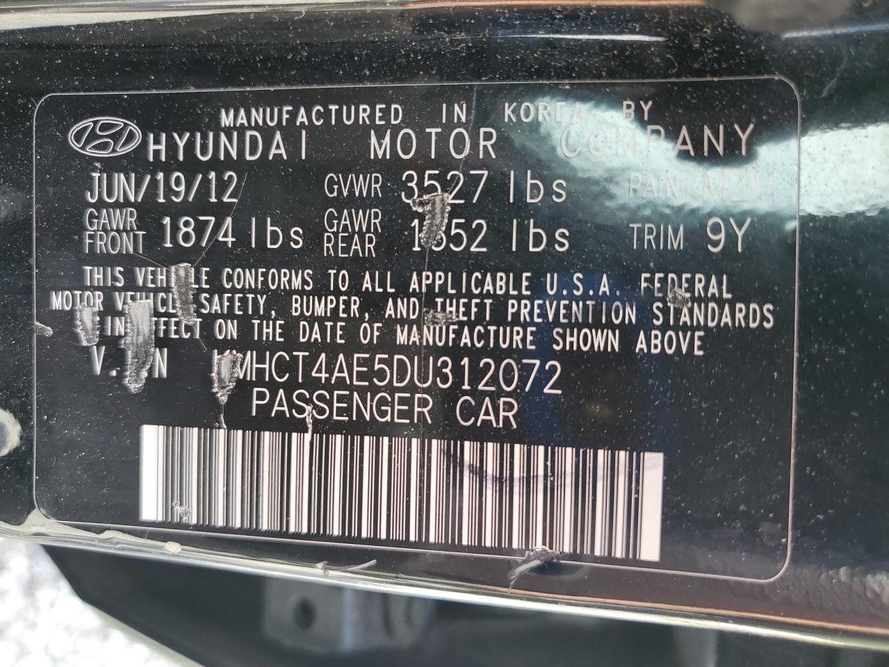 2013 Hyundai Accent Gls VIN: KMHCT4AE5DU312072 Lot: 64645675