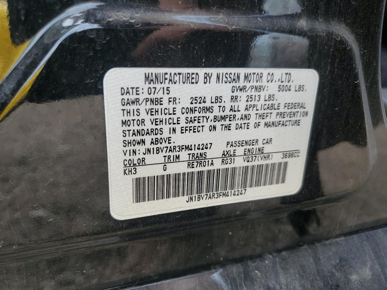 2015 Infiniti Q50 Base VIN: JN1BV7AR3FM414247 Lot: 63511585