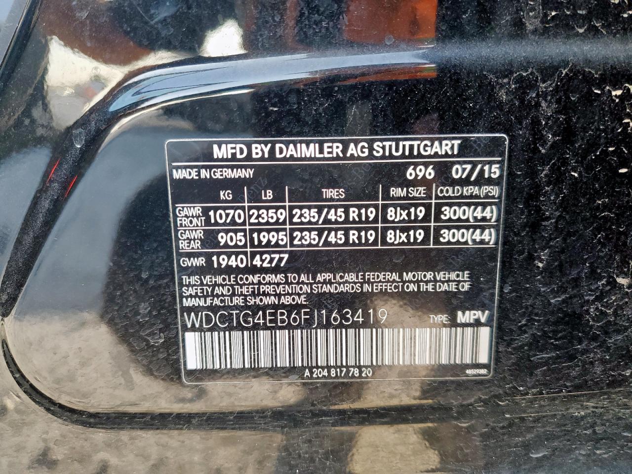 wdctg4eb6fj163419 WDCTG4EB6FJ163419 2015 Mercedes-Benz Gla 250
