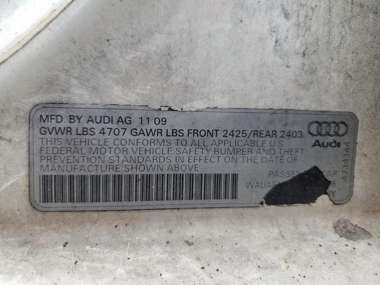 2010 Audi A4 Premium VIN: WAUAFAFLXAN033678 Lot: 64763605