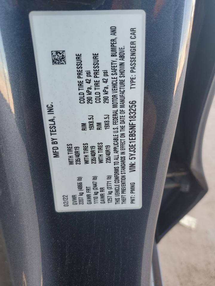 2022 Tesla Model 3 VIN: 5YJ3E1EB5NF183256 Lot: 66031275