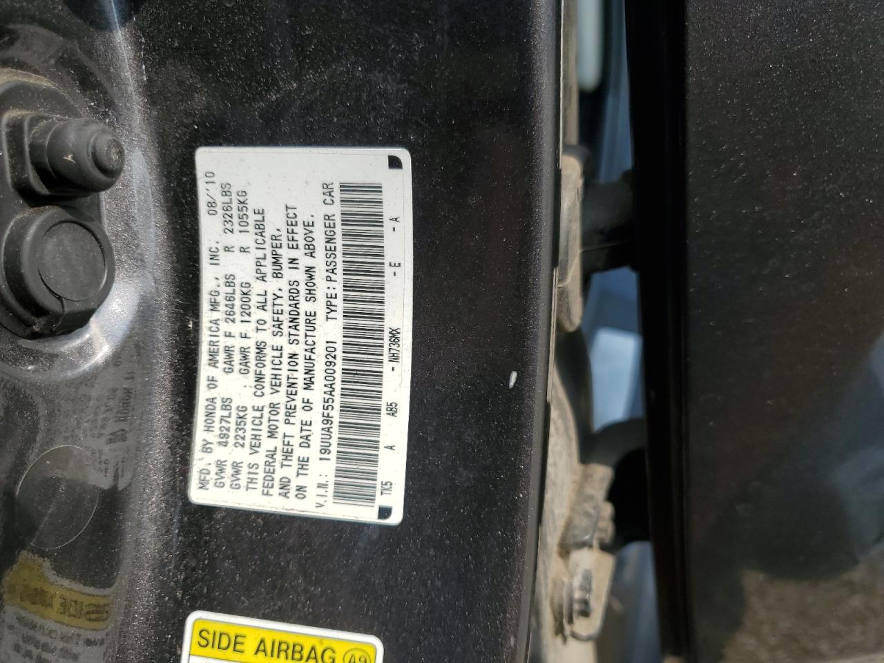 2010 Acura Tl VIN: 19UUA9F55AA009201 Lot: 67113015