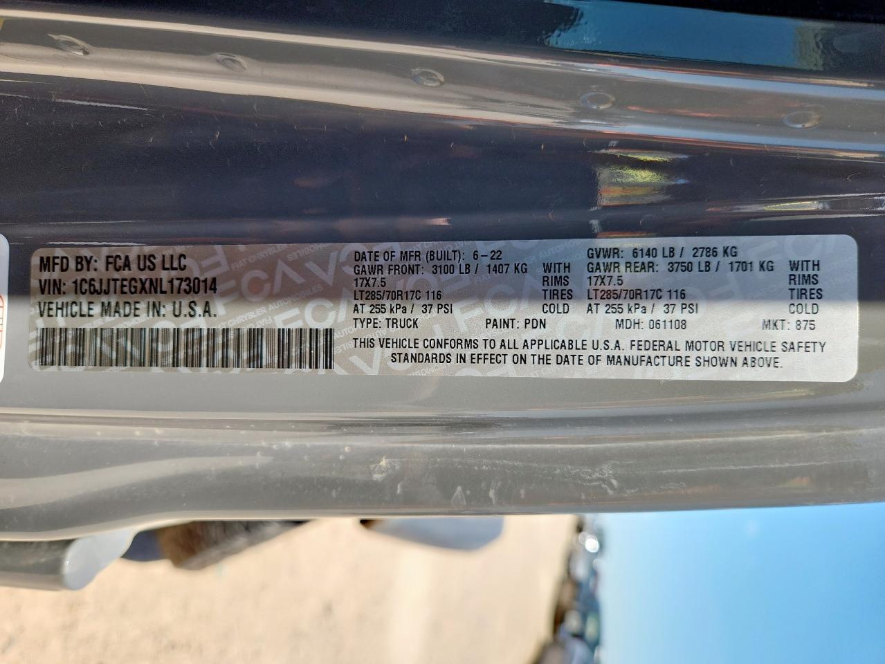 2022 Jeep Gladiator Mojave VIN: 1C6JJTEGXNL173014 Lot: 63791905