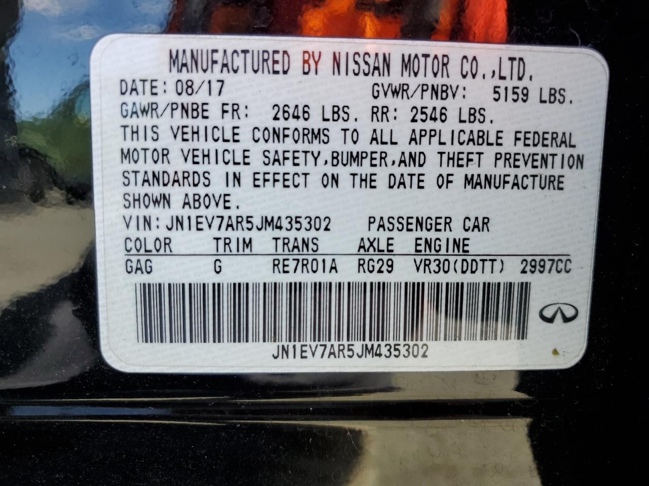 2018 Infiniti Q50 Luxe VIN: JN1EV7AR5JM435302 Lot: 66827305