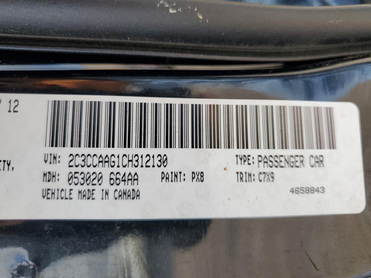 2012 Chrysler 300 VIN: 2C3CCAAG1CH312130 Lot: 65351285