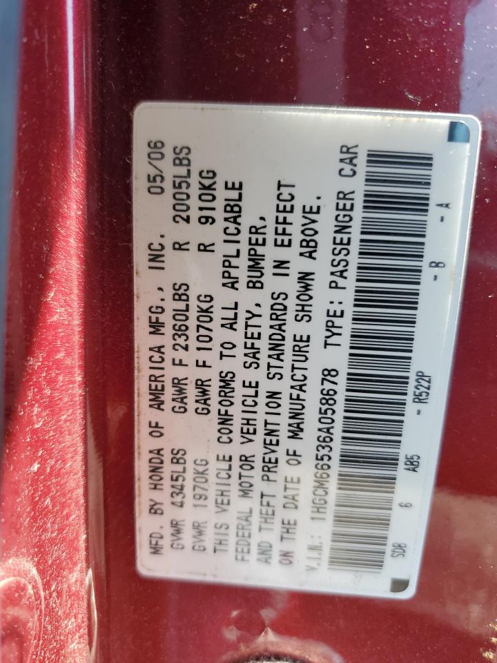 2006 Honda Accord Ex VIN: 1HGCM66536A058678 Lot: 62560815