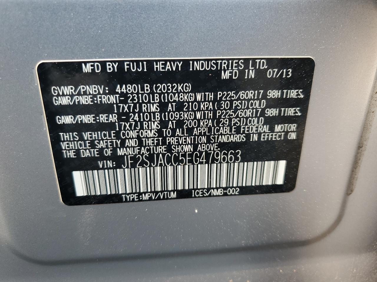 2014 Subaru Forester 2.5I Premium VIN: JF2SJACC5EG479663 Lot: 65037125