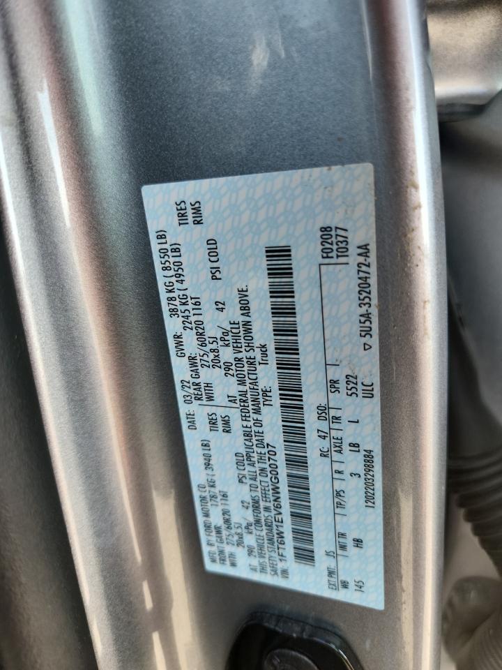 2022 Ford F150 Lightning Pro VIN: 1FT6W1EV6NWG00707 Lot: 65447685