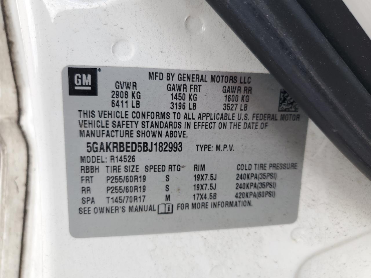 2011 Buick Enclave Cxl VIN: 5GAKRBED5BJ182993 Lot: 64837145