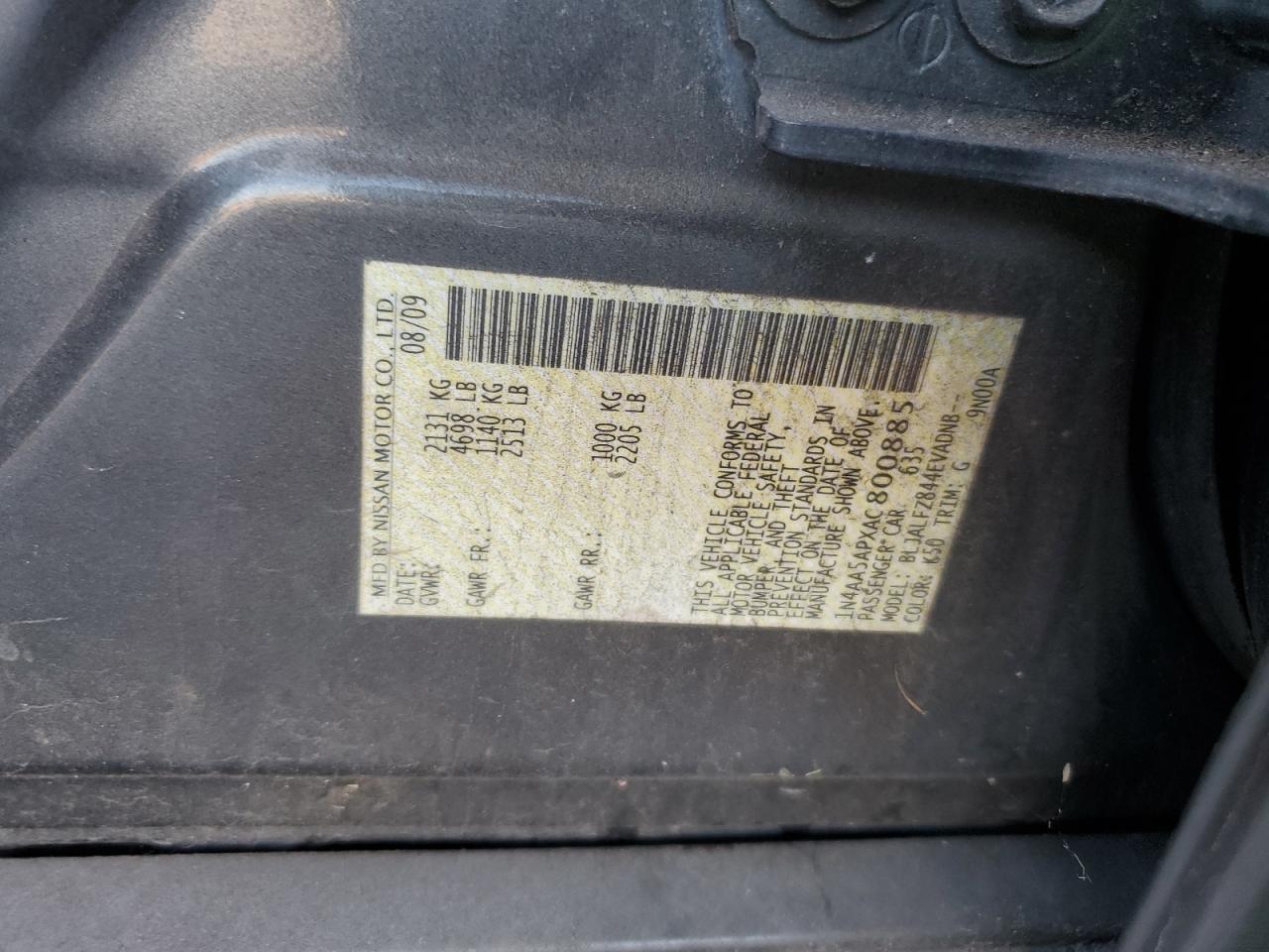 2010 Nissan Maxima S VIN: 1N4AA5APXAC800885 Lot: 65855215