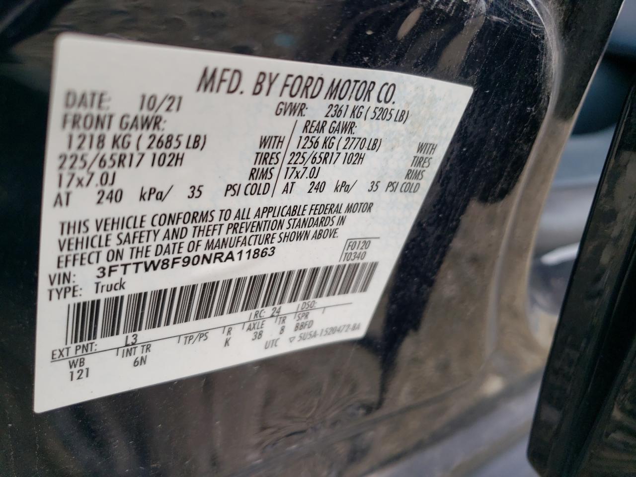 2022 Ford Maverick Xl VIN: 3FTTW8F90NRA11863 Lot: 64487155