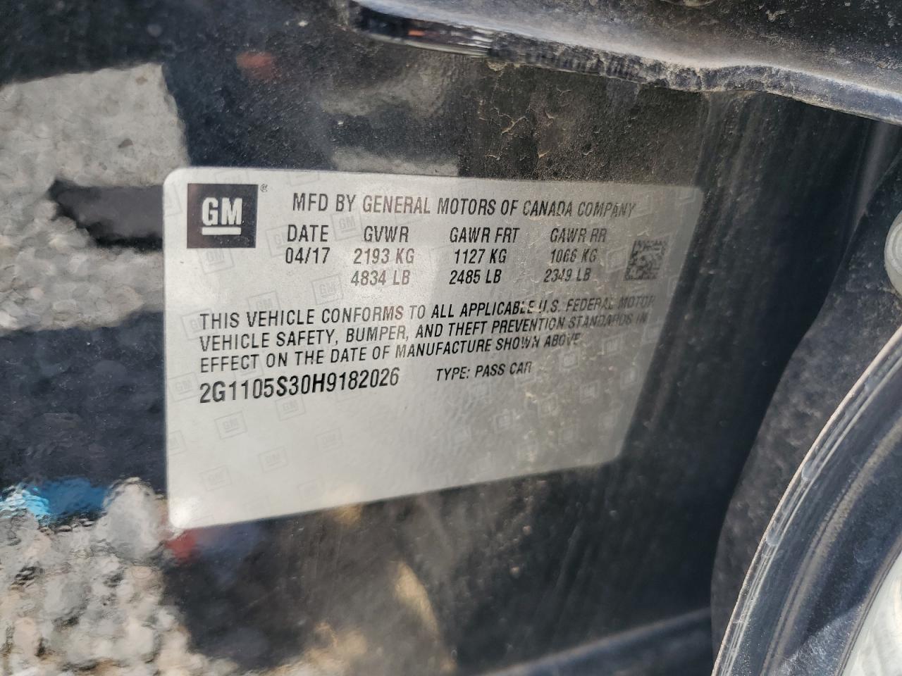 2017 Chevrolet Impala Lt VIN: 2G1105S30H9182026 Lot: 66383205