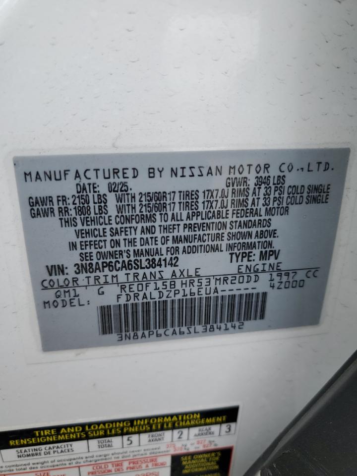 2025 Nissan Kicks Sv VIN: 3N8AP6CA6SL384142 Lot: 64837205