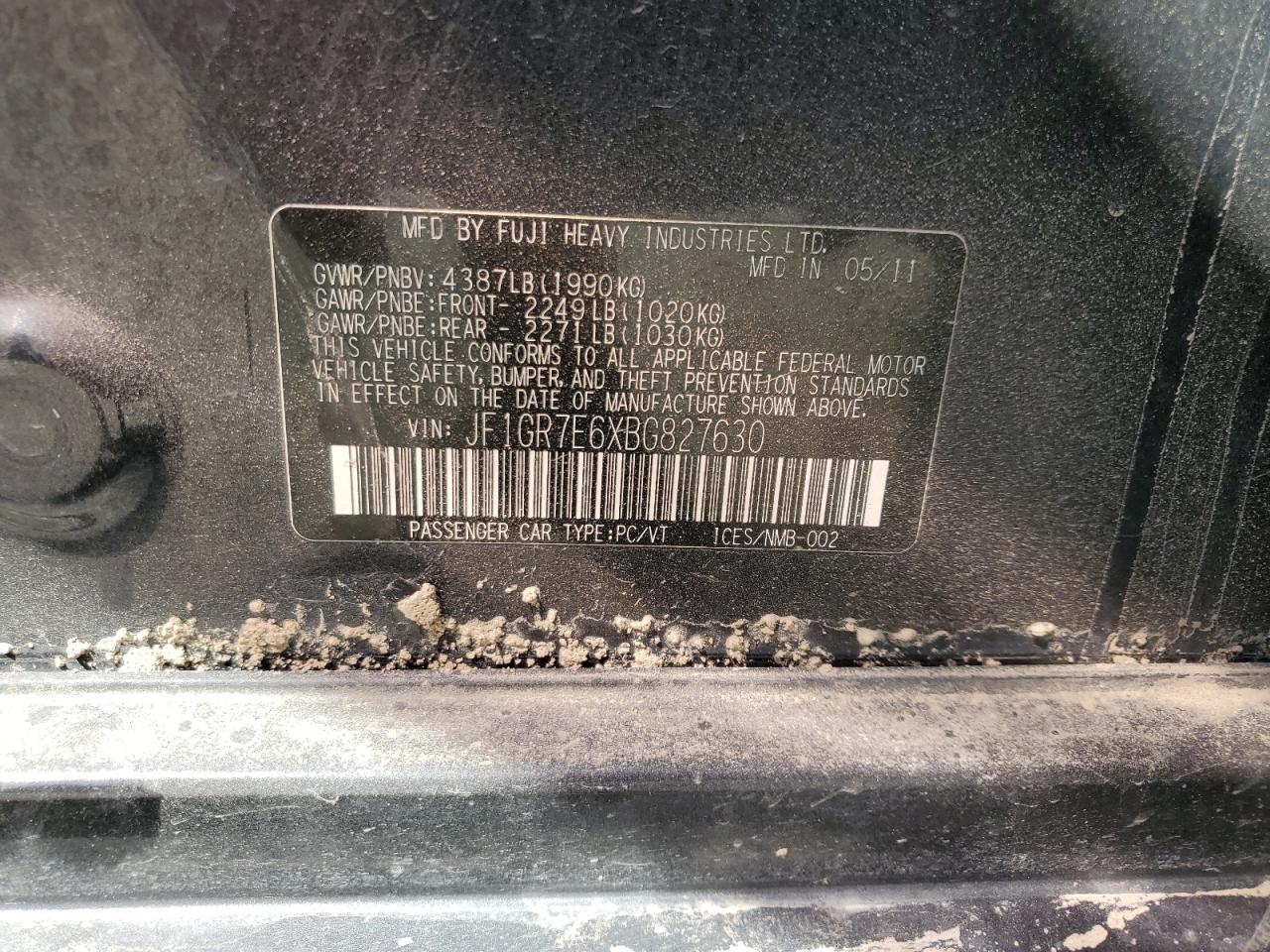 2011 Subaru Impreza Wrx VIN: JF1GR7E6XBG827630 Lot: 64422665