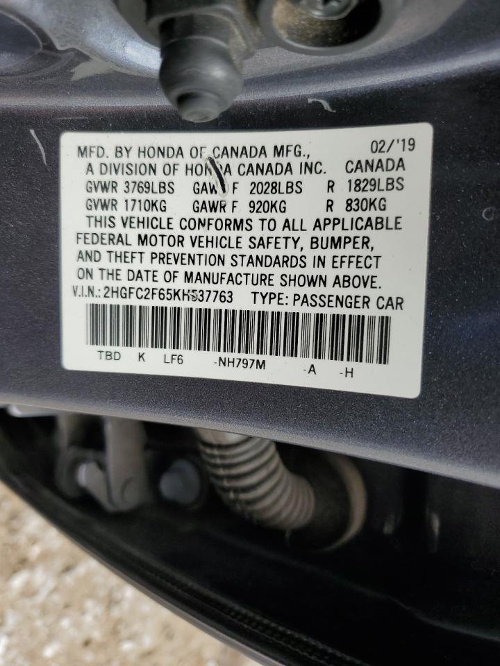 2019 Honda Civic Lx VIN: 2HGFC2F65KH537763 Lot: 64122195