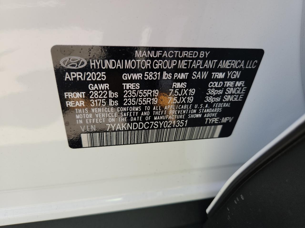 2025 Hyundai Ioniq 5 Sel VIN: 7YAKNDDC7SY021351 Lot: 62930475