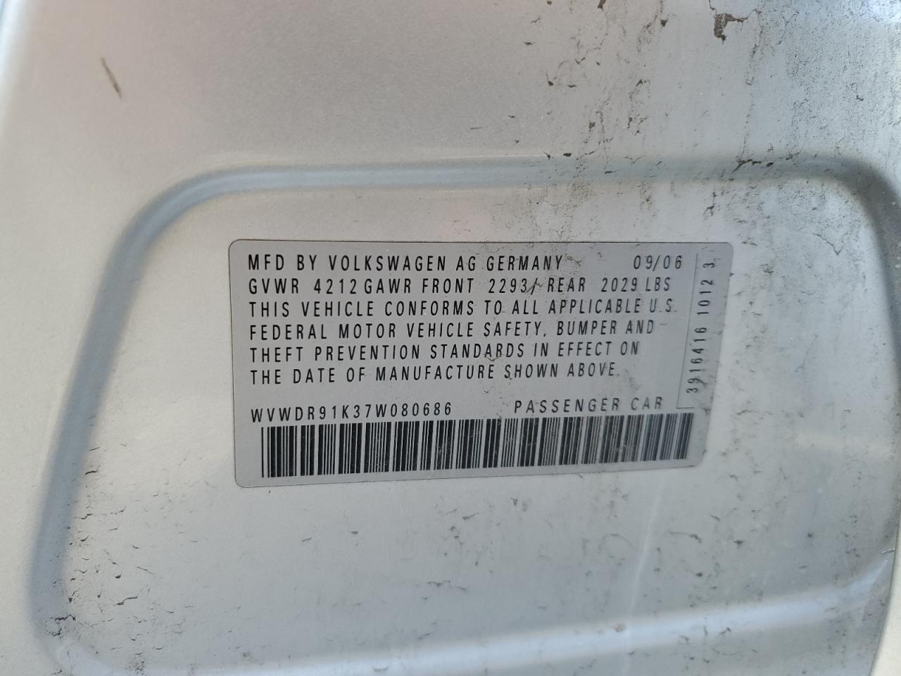 wvwdr91k37w080686 WVWDR91K37W080686 2007 Volkswagen Rabbit