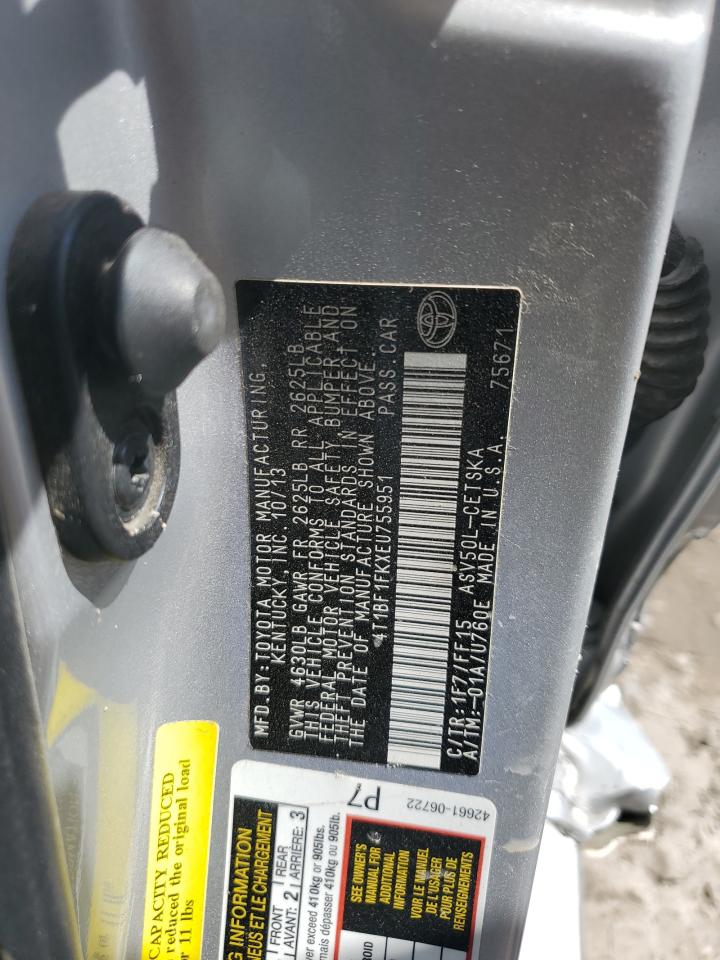 2014 Toyota Camry L VIN: 4T1BF1FKXEU755951 Lot: 64700355