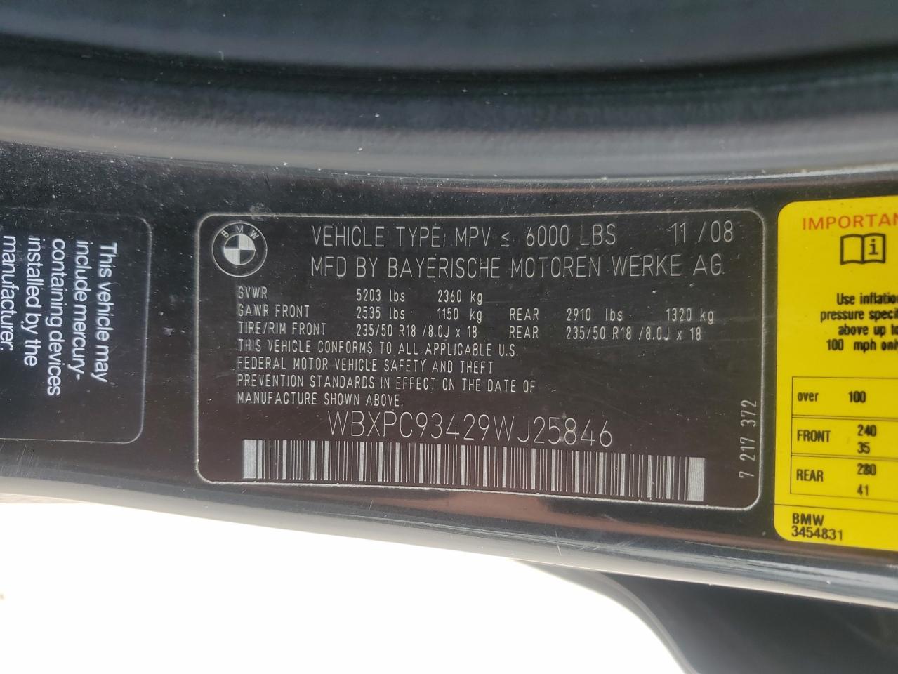 2009 BMW X3 xDrive30I VIN: WBXPC93429WJ25846 Lot: 64931605