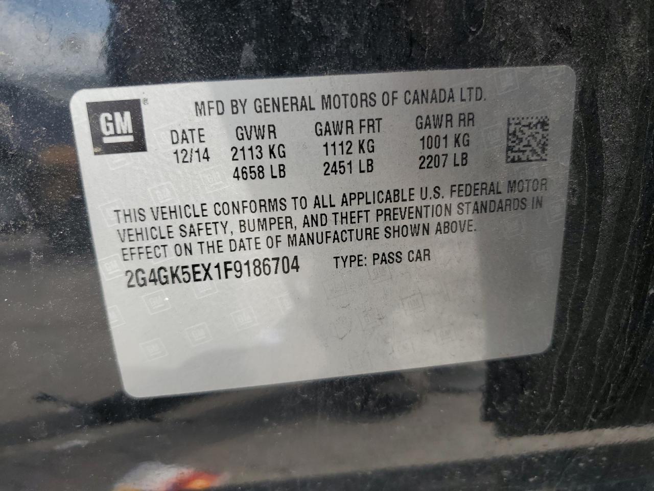2015 Buick Regal VIN: 2G4GK5EX1F9186704 Lot: 66723605