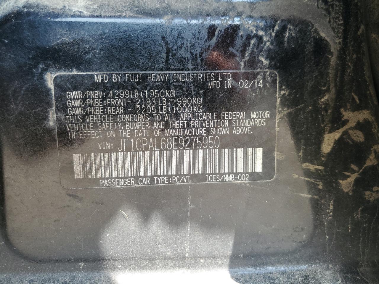 2014 Subaru Impreza Sport Premium VIN: JF1GPAL68E9275950 Lot: 64955275