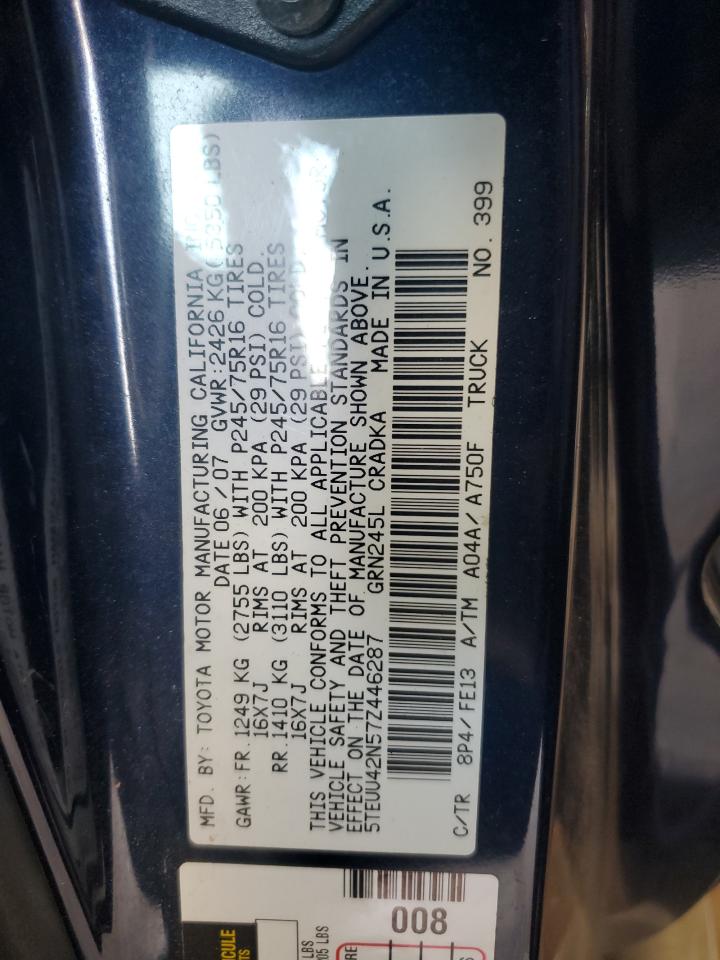 2007 Toyota Tacoma Access Cab VIN: 5TEUU42N57Z446287 Lot: 64580255