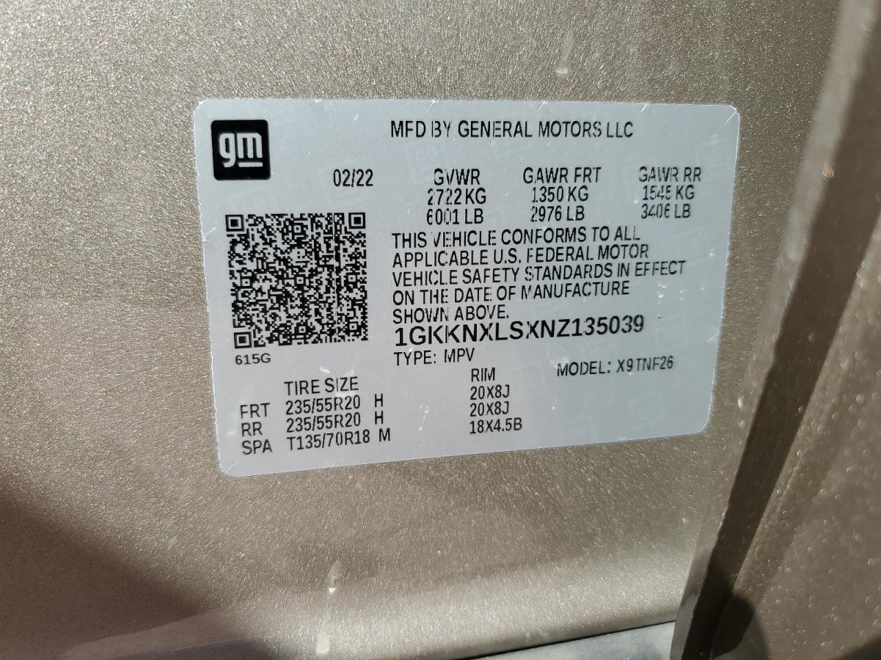 1gkknxlsxnz135039 1GKKNXLSXNZ135039 2022 GMC Acadia Denali