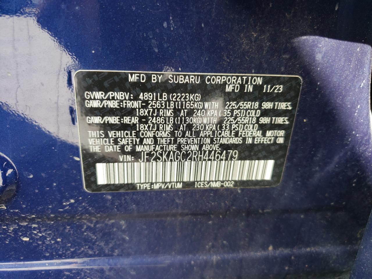 2024 Subaru Forester Sport VIN: JF2SKAGC2RH446479 Lot: 63855815