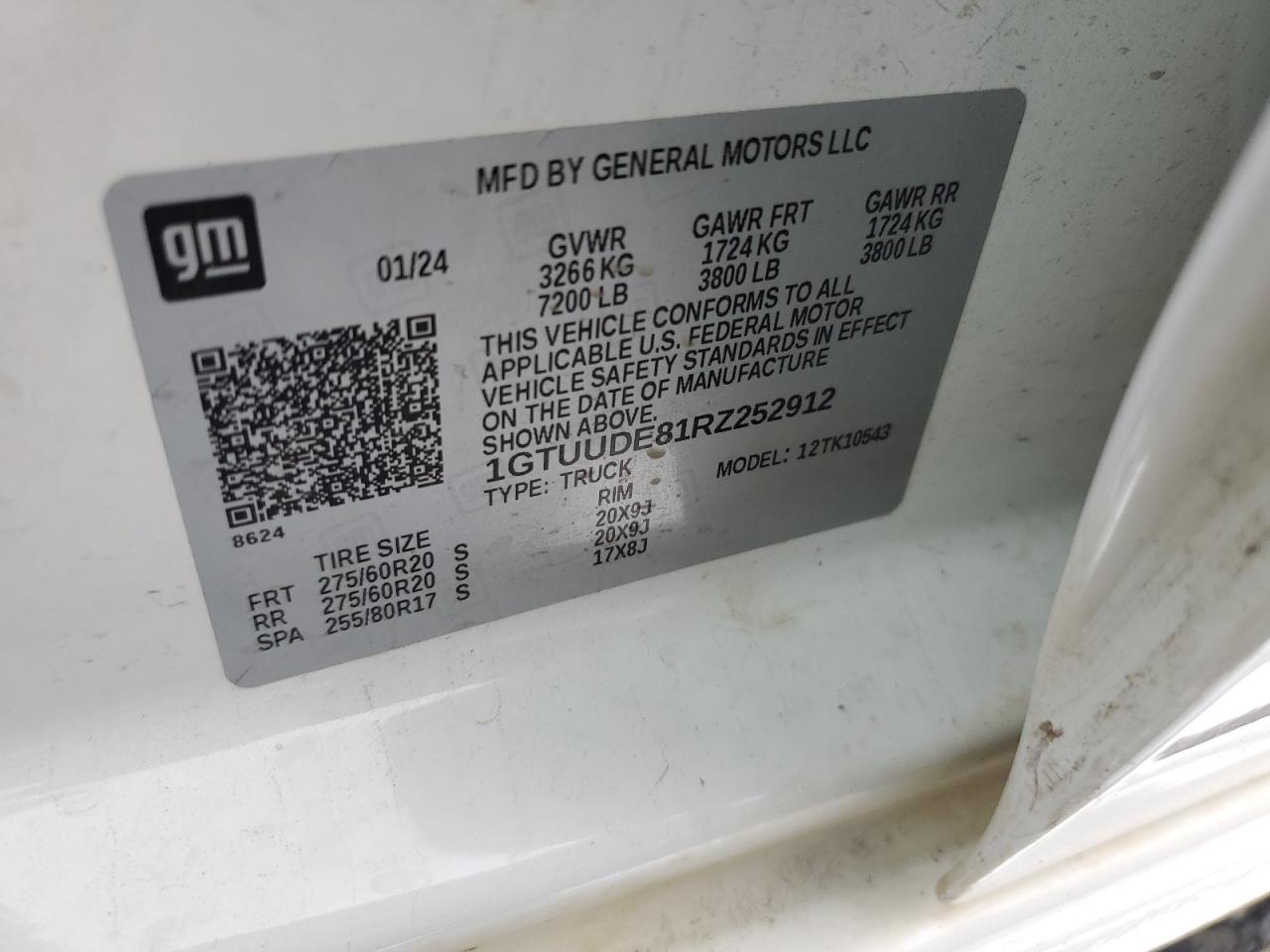 2024 GMC Sierra K1500 Slt VIN: 1GTUUDE81RZ252912 Lot: 86103365