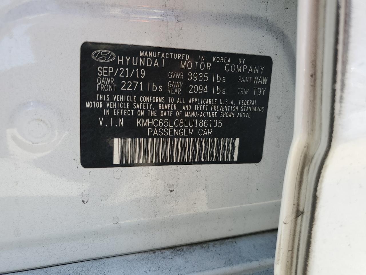2020 Hyundai Ioniq Blue VIN: KMHC65LC8LU186135 Lot: 62387315
