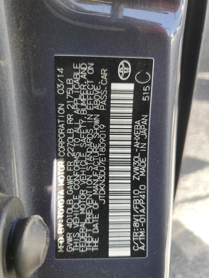 2014 Toyota Prius VIN: JTDKN3DU7E1809019 Lot: 63110245