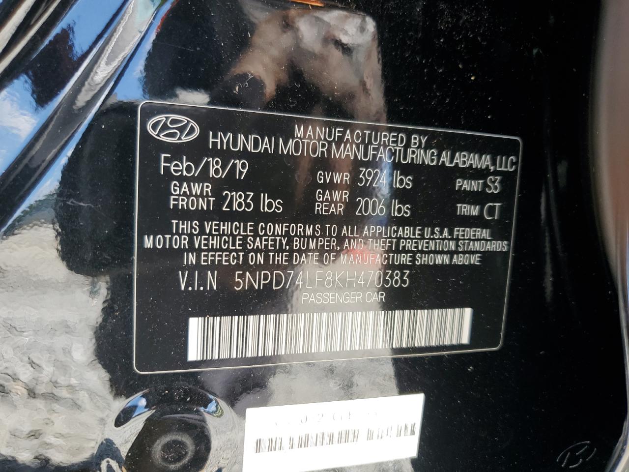 2019 Hyundai Elantra Se VIN: 5NPD74LF8KH470383 Lot: 62896075