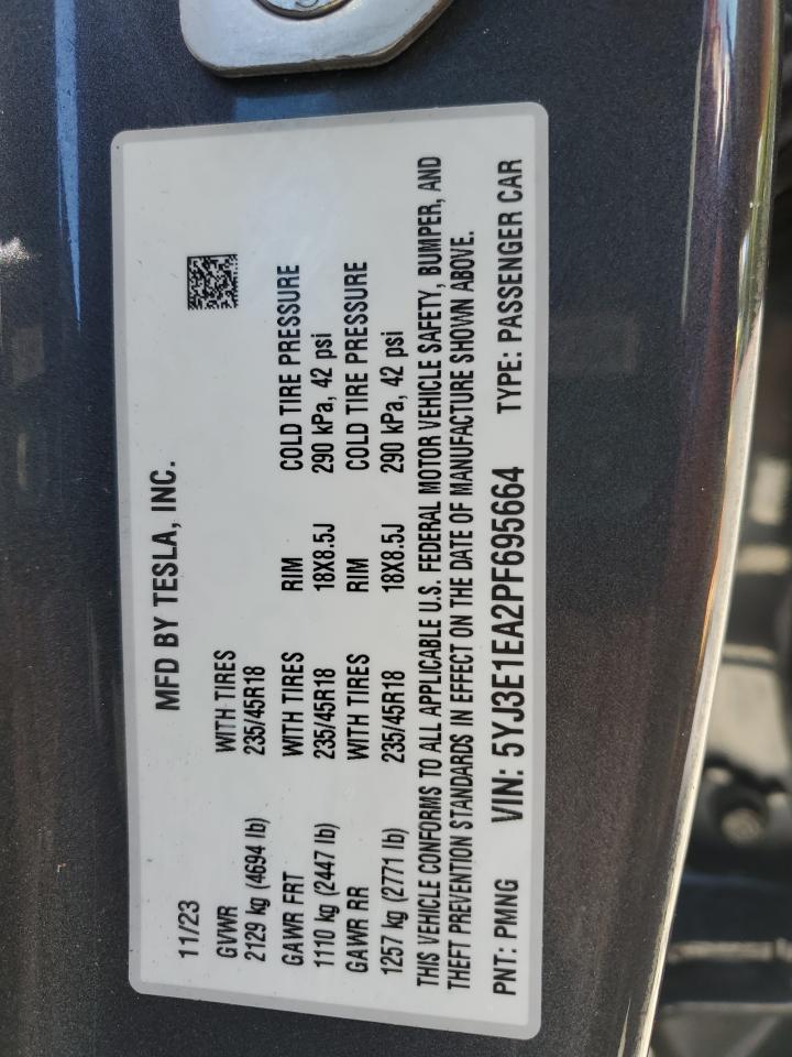 5YJ3E1EA2PF695664 2023 Tesla Model 3