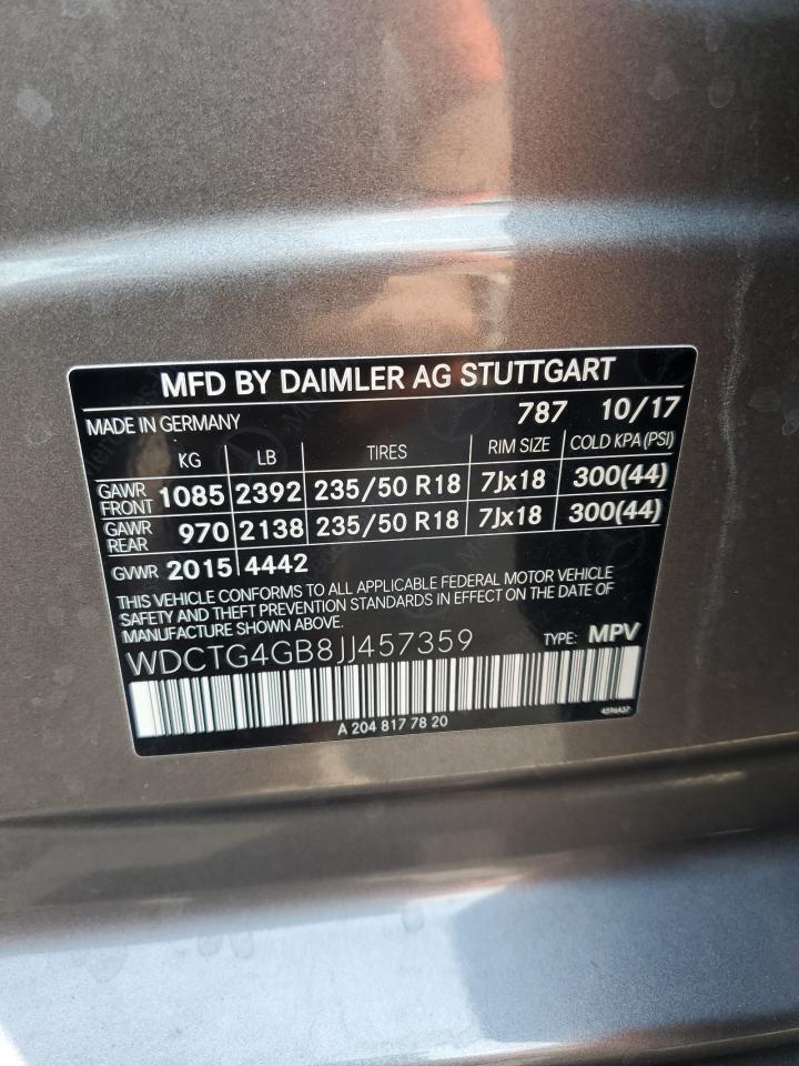 2018 Mercedes-Benz Gla 250 4Matic VIN: WDCTG4GB8JJ457359 Lot: 64429005