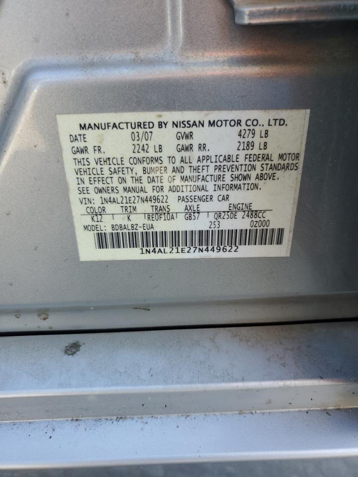2007 Nissan Altima 2.5 VIN: 1N4AL21E27N449622 Lot: 62105365