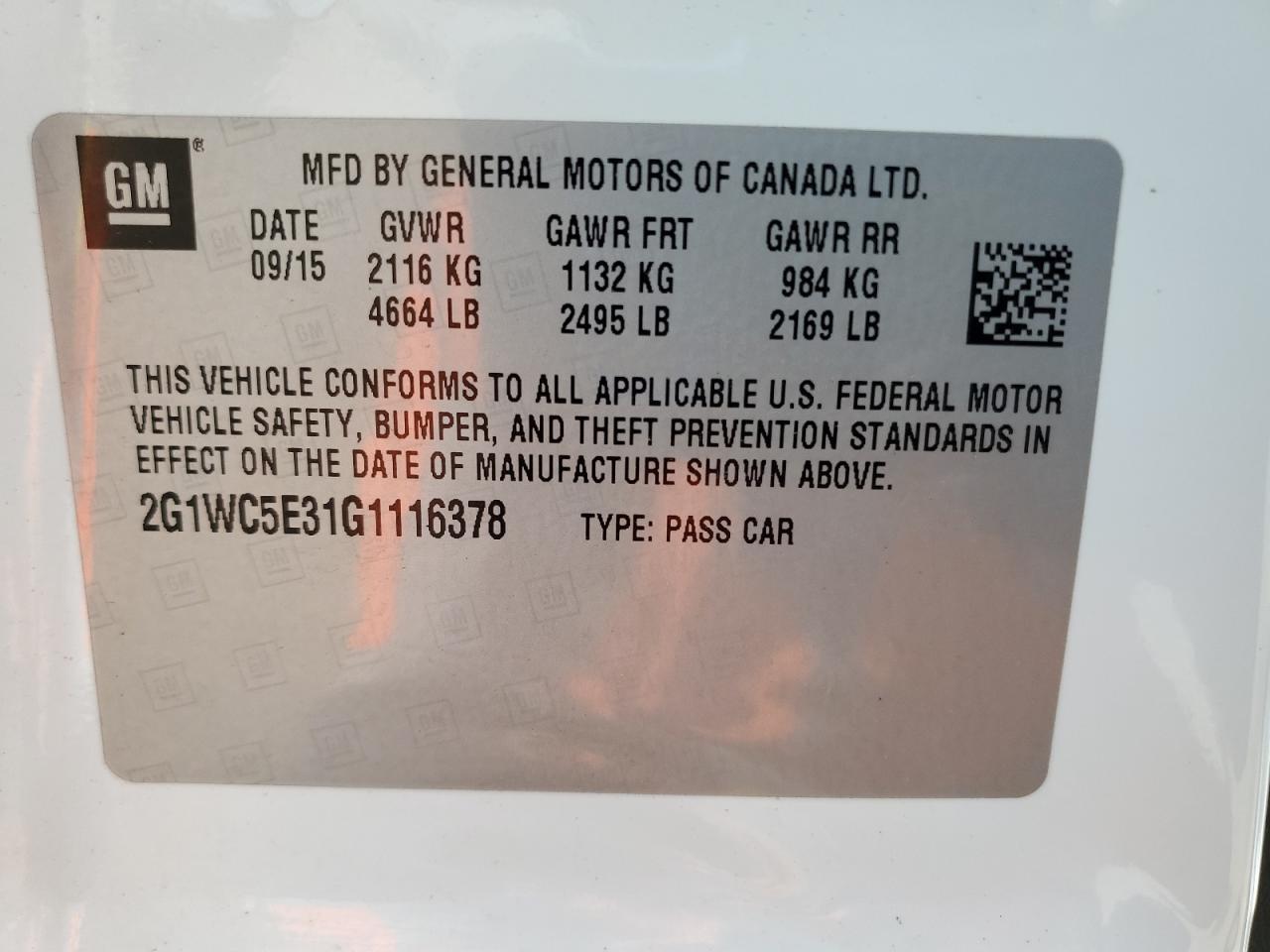 2016 Chevrolet Impala Limited Ltz VIN: 2G1WC5E31G1116378 Lot: 65259995