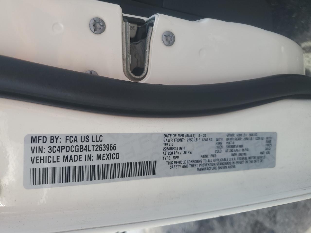 2020 Dodge Journey Crossroad VIN: 3C4PDCGB4LT263966 Lot: 63502945