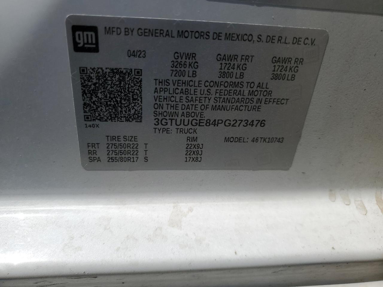 2023 GMC Sierra K1500 Denali VIN: 3GTUUGE84PG273476 Lot: 65218095
