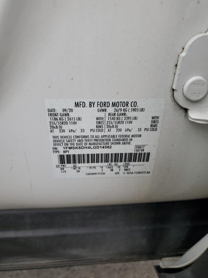 2020 Ford Explorer Xlt VIN: 1FMSK8DH4LGD14582 Lot: 65620305