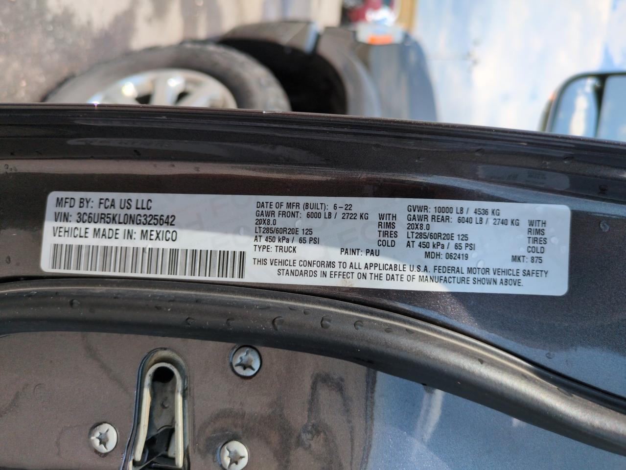 2022 Ram 2500 Laramie VIN: 3C6UR5KL0NG325642 Lot: 65412695